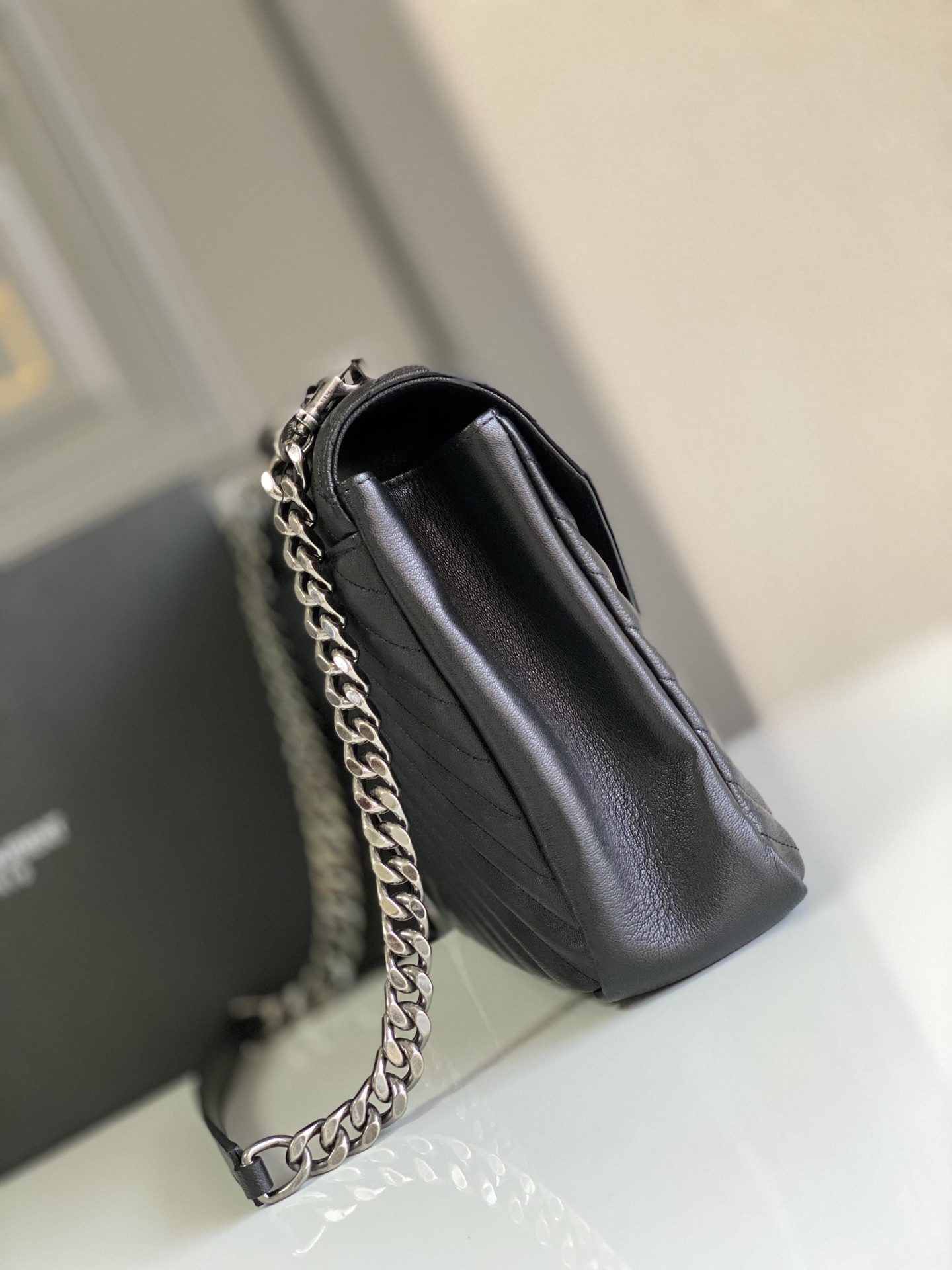 Y51 COLLEGE LARGE IN QUILTED LEATHER BLACK SILVER 32X21X8 CM