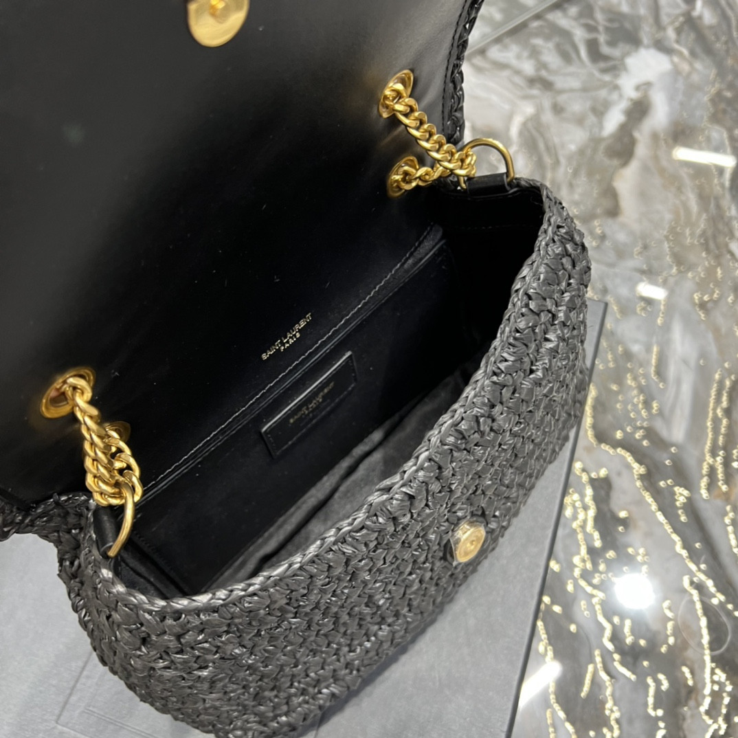 Y51 NIKI CHAIN BAG IN RAFFIA AND LEATHER BLACK 22×16.5×12 CM