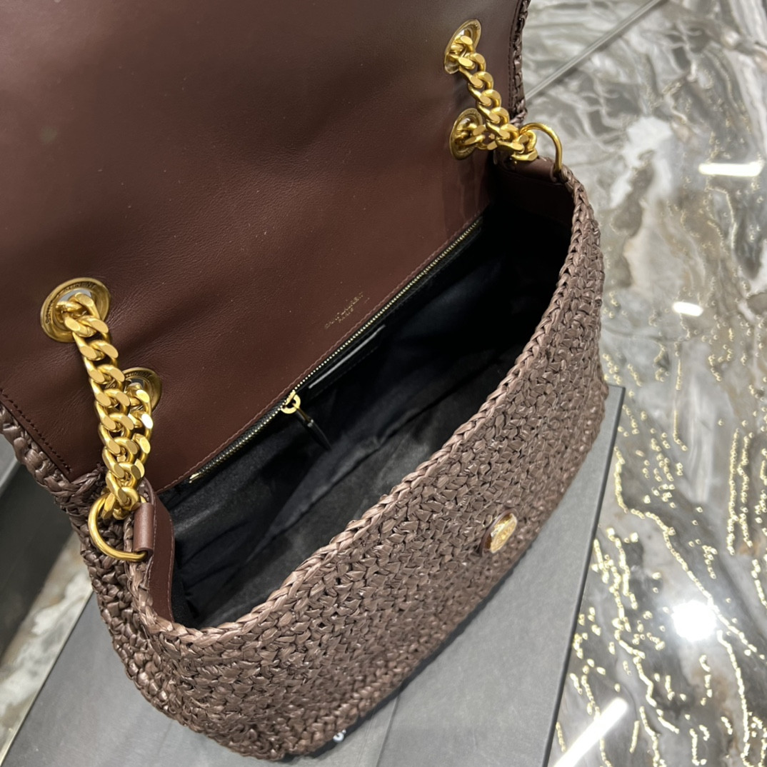 Y51 NIKI MEDIUM CHAIN BAG IN RAFFIA AND LEATHER COFFEE 11 X 7.8 X 3.3 INCHES