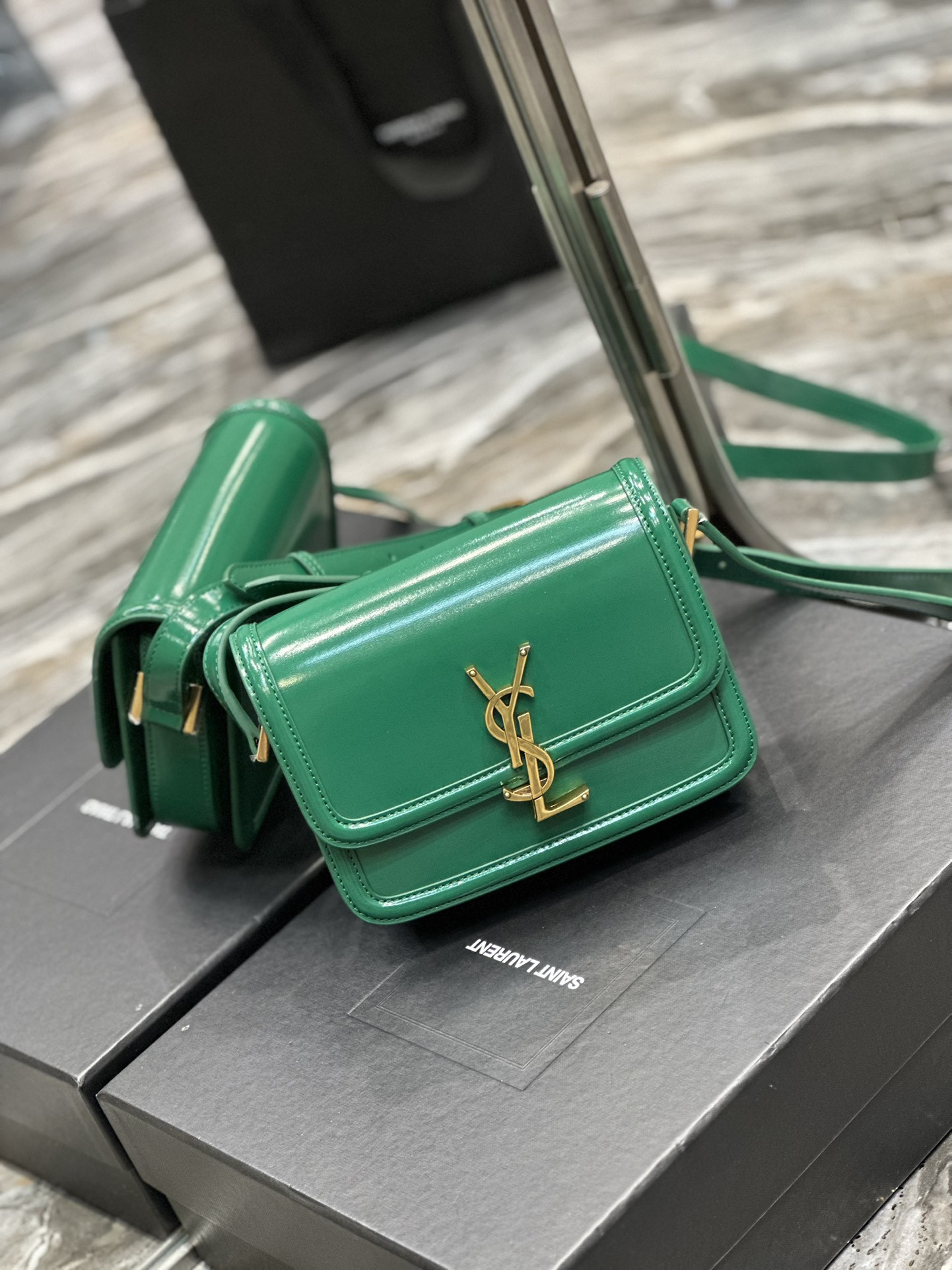 Y51 SOLFERINO SMALL SATCHEL IN BOX Sa1nt Lau*nt GREEN 7.4 X 5.1 X 1.9 INCHES