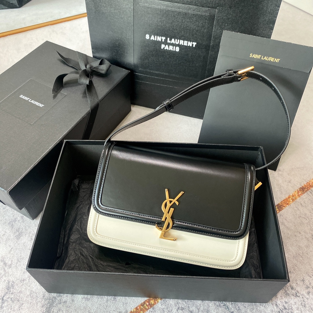 Y51 SOLFERINO MEDIUM SATCHEL IN BOX Sa1nt Lau*nt black white 9.1 X 6.3 X 2.4 INCHES
