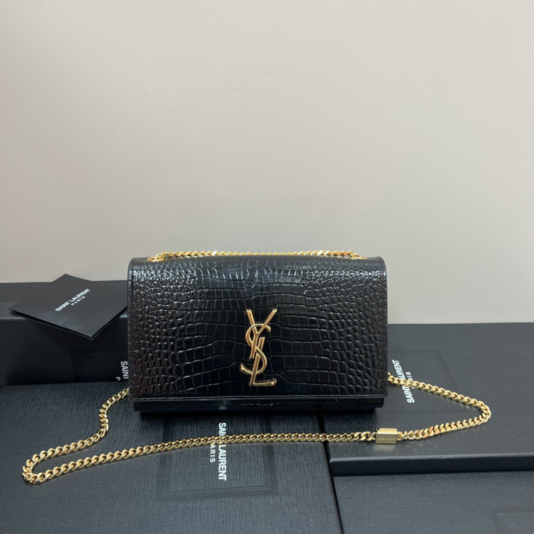 Y51 KATE MEDIUM IN CROCODILE-EMBOSSED LEATHER BLACK 9.4 X 5.7 X 2.1 INCHES