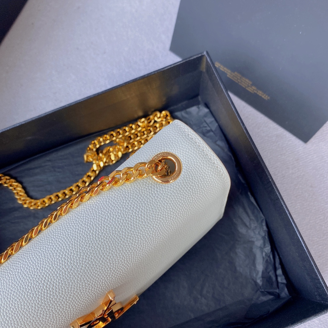 Y51 KATE SMALL IN GRAIN DE POUDRE EMBOSSED LEATHER WHITE 7.8 X 4.9 X 1.9 INCHES
