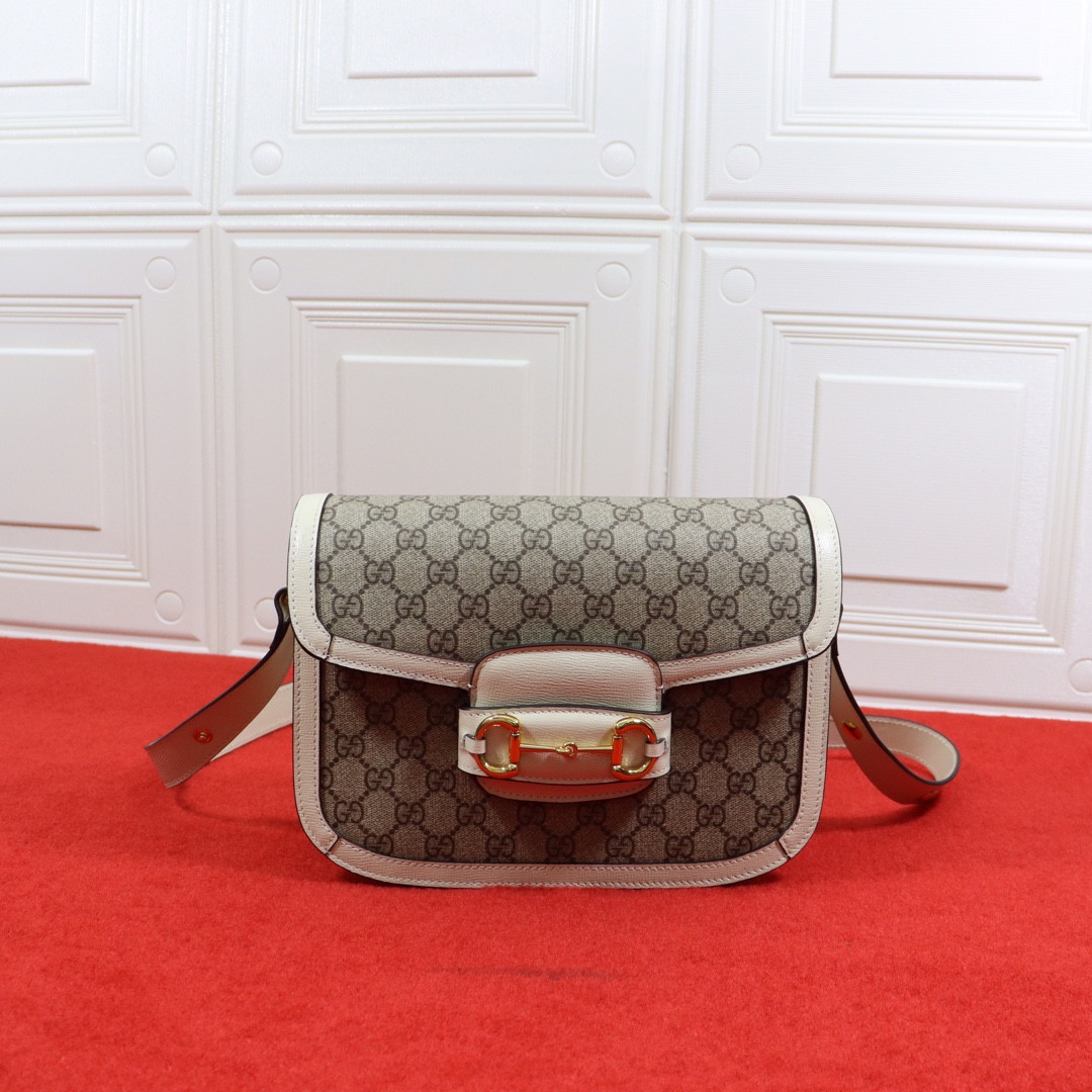 Gvc*1 HORSEBIT 1955 SHOULDER BAG GRAY WHITE 9.8"W x 7"H x 3.1"D