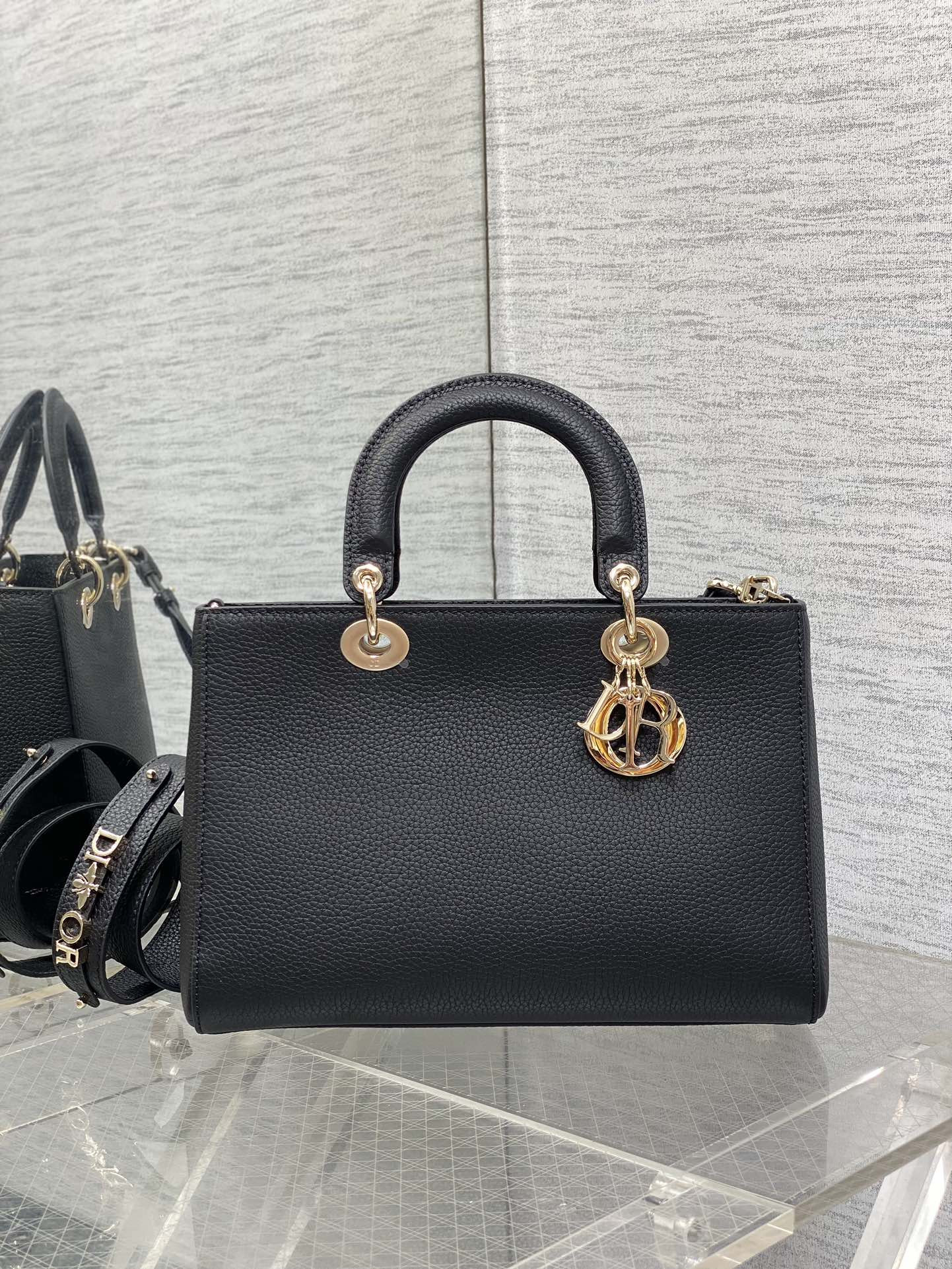 Medium Lady D-Sire My ABCD10r Bag  Black Bull Leather 12 x 8 x 5 inches