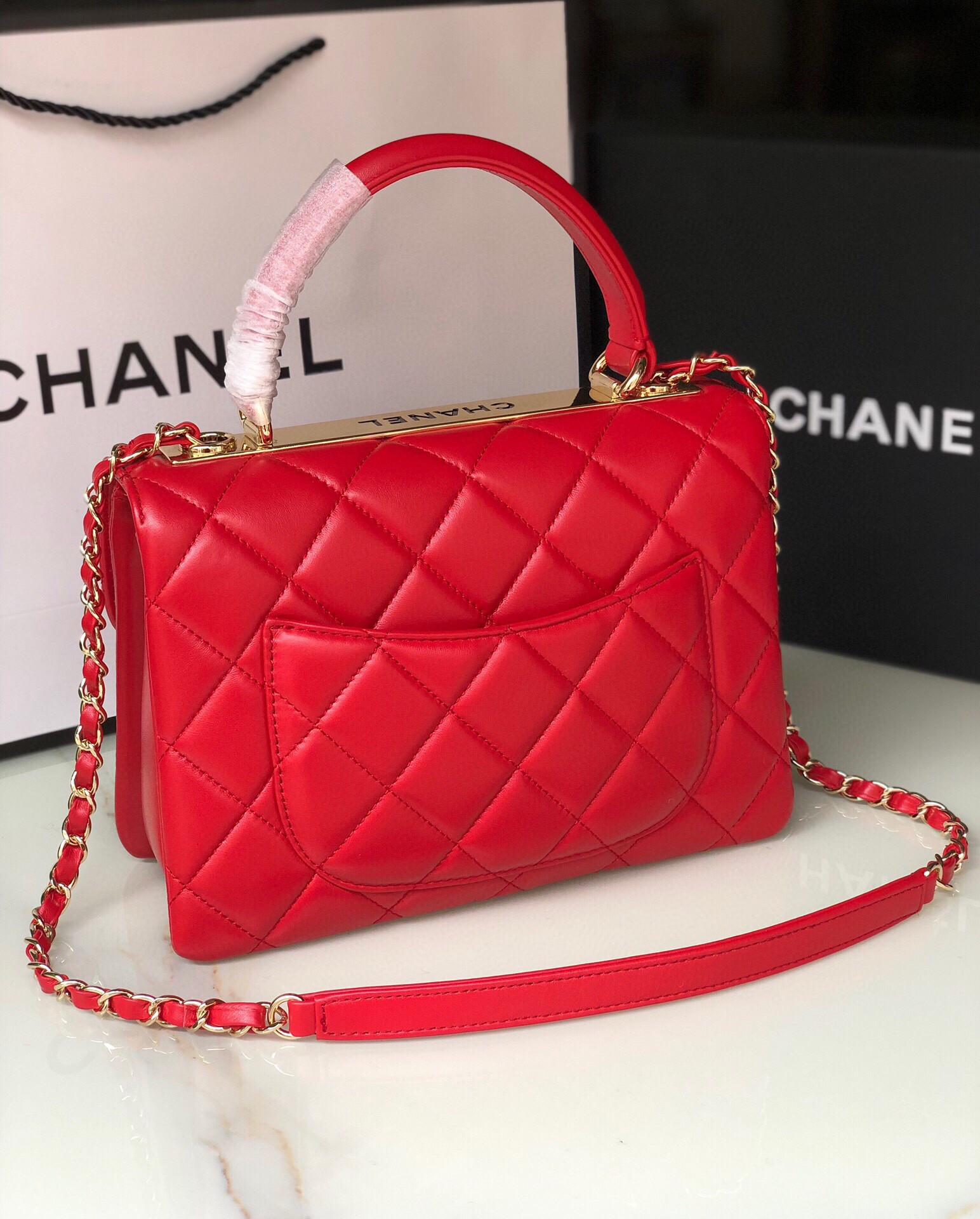 Ch**el FLAP BAG WITH TOP HANDLE 6.6 × 9.8 × 4.7 in