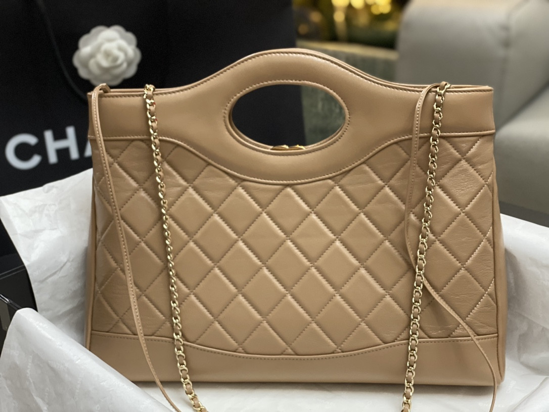 Ch**el SHOPPING BAG Shiny Lambskin & Gold-Tone Metal 11.7 × 14 × 3.5 in
