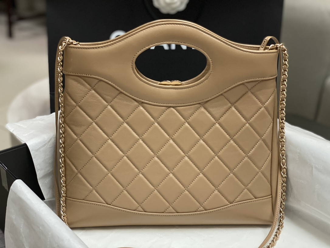 Ch**el SHOPPING BAG Shiny Lambskin & Gold-Tone Metal 11.7 × 11.3 × 3.5 in