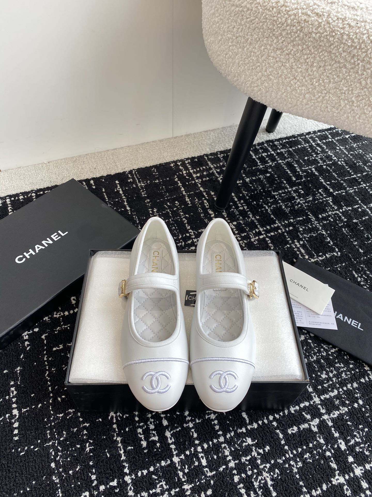 UA Ch**el MARY JANES Lambskin White