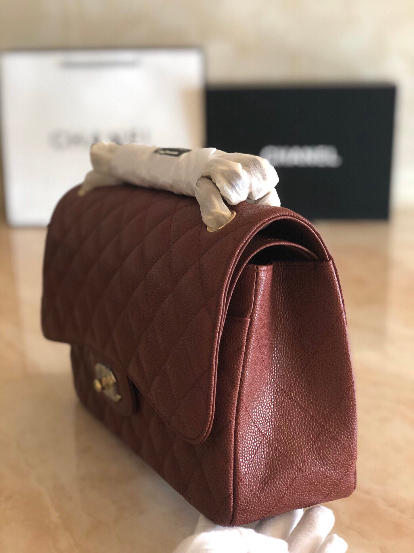Ch**el Classic Flap Jumbo 30cm CF Gold Hardware 7.6 × 11.7 × 3.9 in