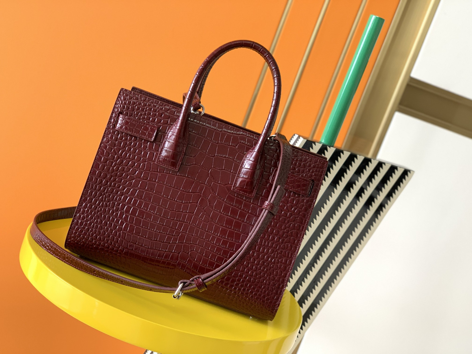 Y51 SAC DE JOUR IN EMBOSSED CROCODILE LEATHER - baby 26x13.5x12.5cm
