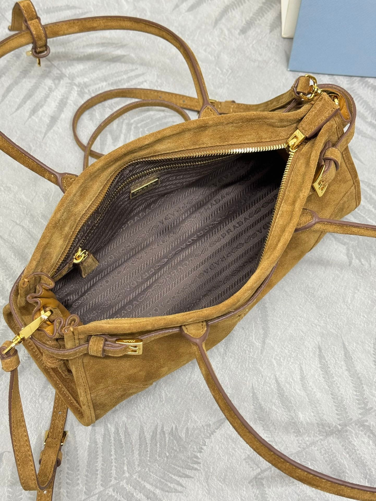 Pra*a Bonnie Medium Suede Handbag 32x15.5x12cm