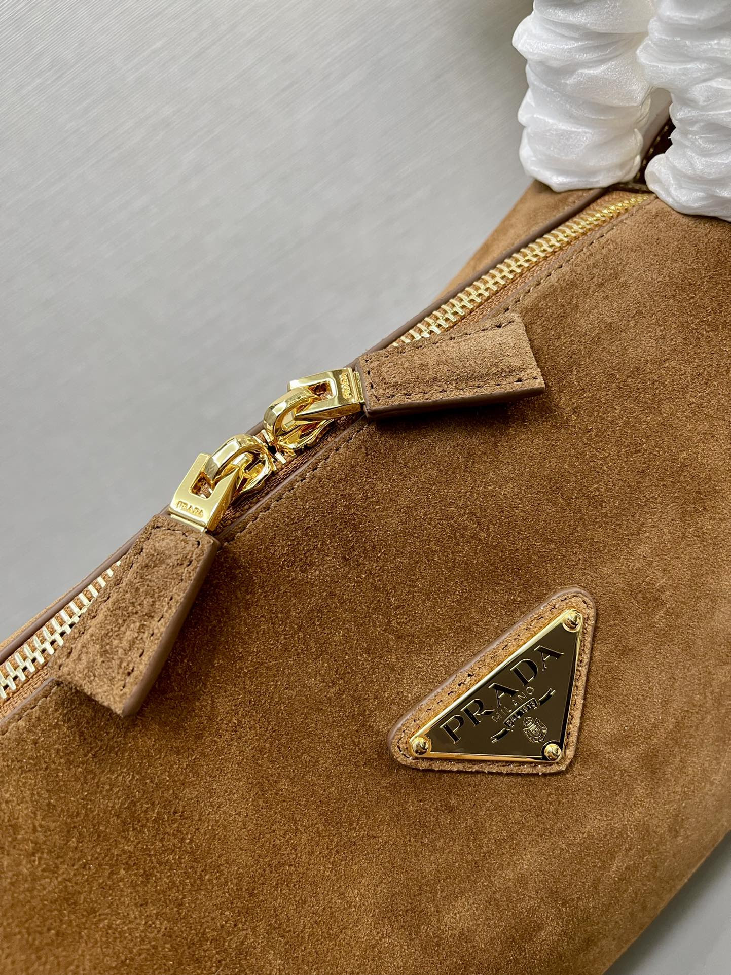 Pra*a Medium suede shoulder bag 28x18x11cm