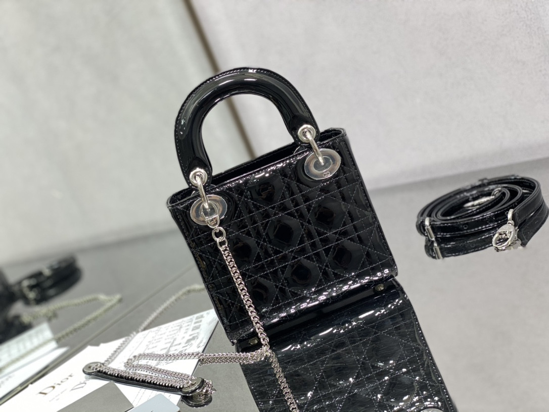 Mini Lady D10r Bag Patent Cannage Calfskin 17 x 15 x 7 cm