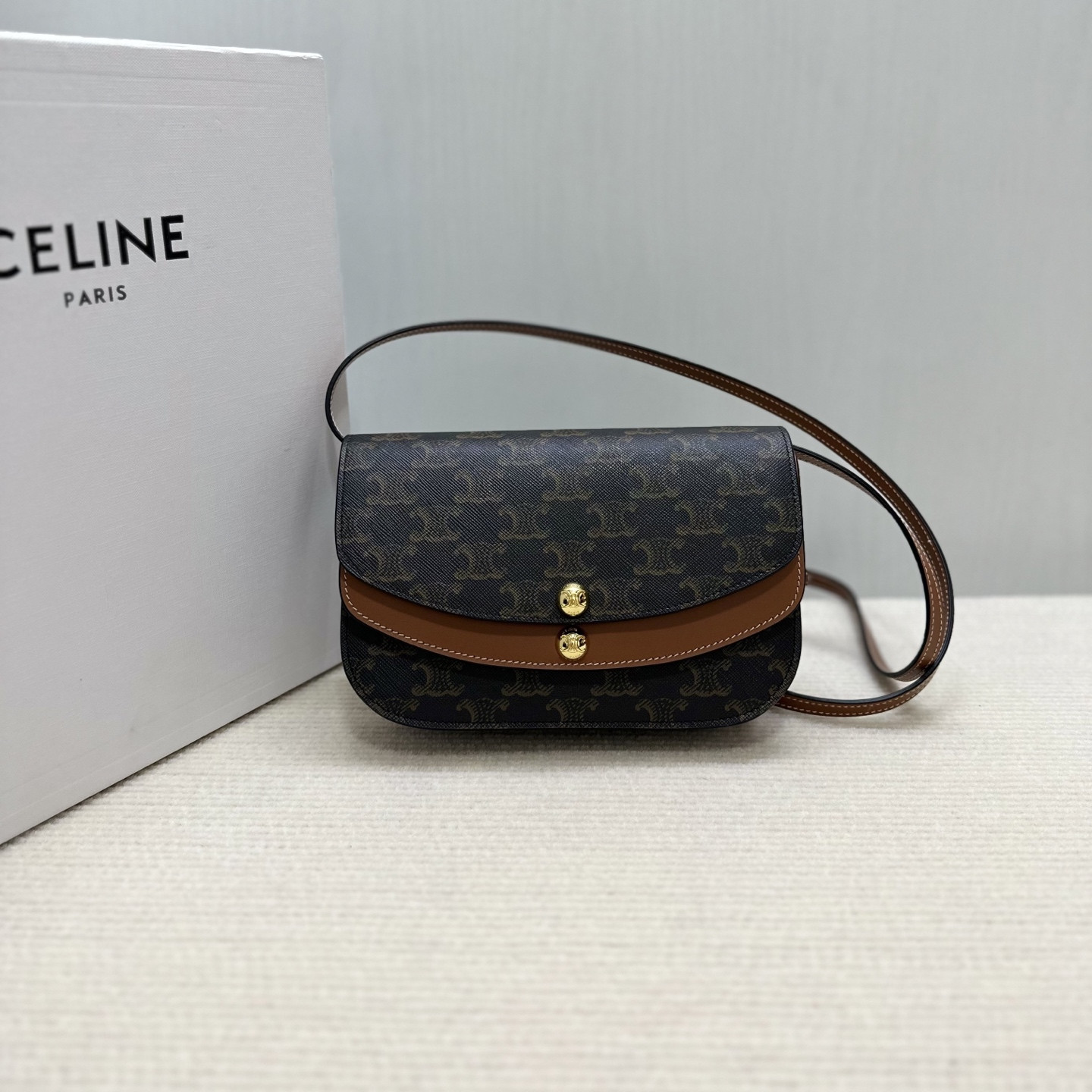 Ce1i*e DUO WALLET ON STRAP IN Triomphe Canvas and Calfskin 20x13x6cm